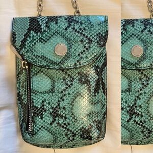 Teal turquoise black faux snakeskin wallet purse crossbody zip pockets snap